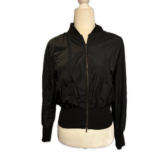Prada Authentic Solid Black Nylon Sequin Long Sleeve Bomber Jacket 40 Small - Picture 1 of 8